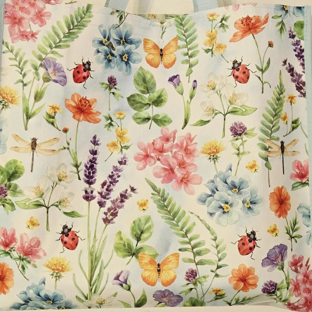 Dragonflies Ladybugs Lavender Fern Flowers Butterflies Shopping TJMaxx Bag